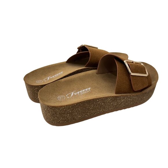 Forever Comfort Womens 7.5 Slip-On Platform Sandals Buckle Detail Cushioned Sole - Picture 14 of 15